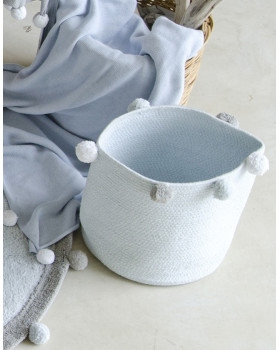Корзина Lorena Canals с помпонами голубая 30*30*30